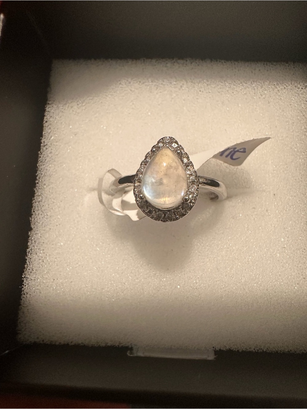 Sterling Silver Moonstone Teardrop Halo Ring - White